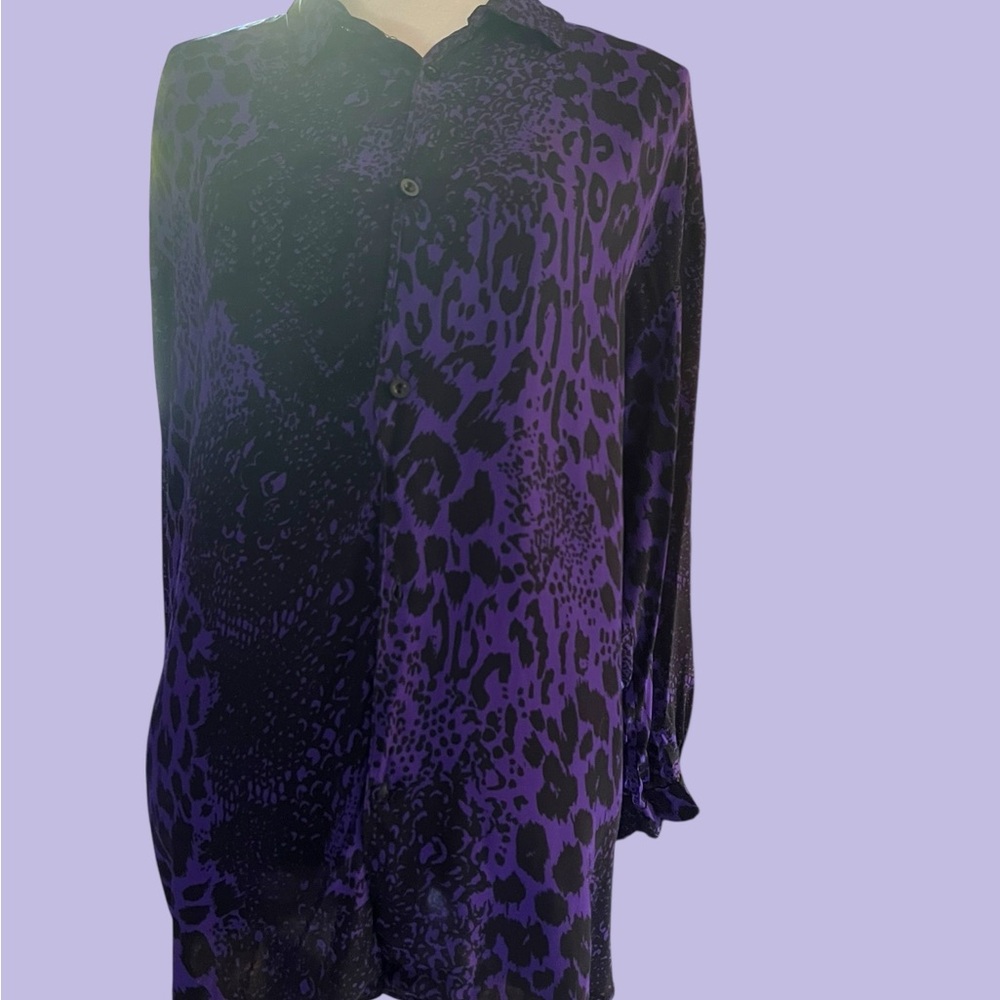 Vintage 1980s Zack London Leopard Print Shirt Made in England Grunge Glam Tunic